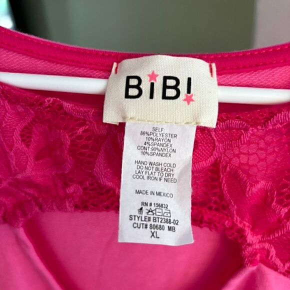 Women's BiBi XL Hot Pink Lace Sleeve Blouse Round Neck Keyhole  Loose Fit - Picture 4 of 4